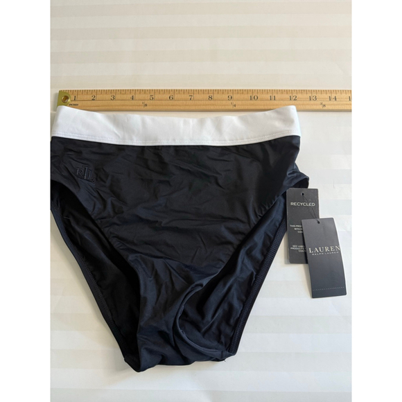 Ralph Lauren High-Waist Bikini Bottom Black White Trim Size 4 NWT $70 MSRP - Picture 3 of 5